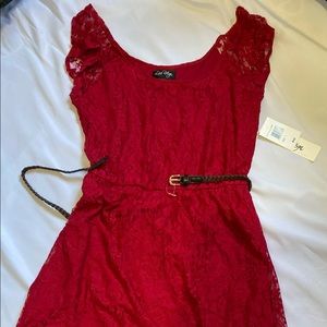 Womens hi-lo red lace dress